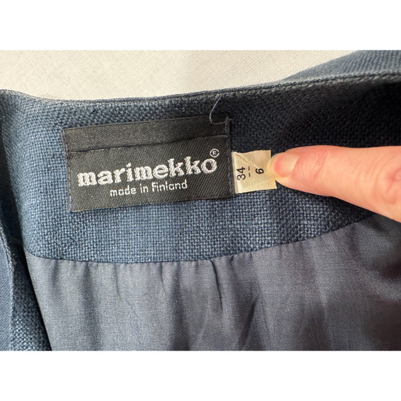 Vintage Womens Linen Blazer MARIMEKKO Sz 6 Made in Finland Navy Blue Jacket - Picture 4 of 11